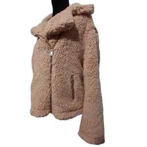 NEW Pink Teddy Jacket Coat Size Large Biker Moto Furry Sherpa by‎ SILVER JEANS